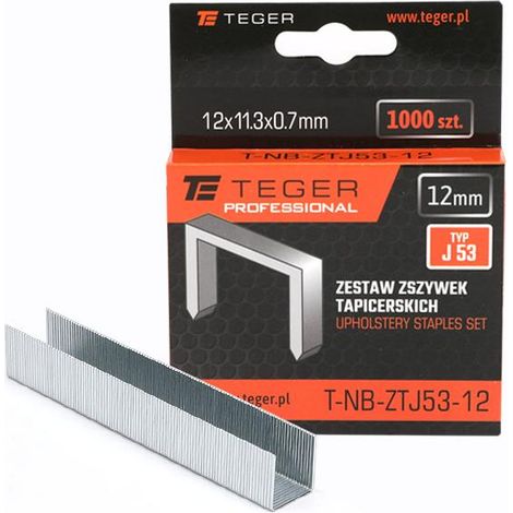 Jeu d'agrafes professionnelles pour tapisserie (type J/53) 12/11,3/0,7 mm / 1000 pièces / teger (1/2)