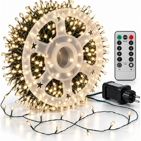 Luci per albero di Natale a forma di gocce di rugiada, 2400 LED, 90 m, luce bianca calda, telecomando, bobina. (1/5)
