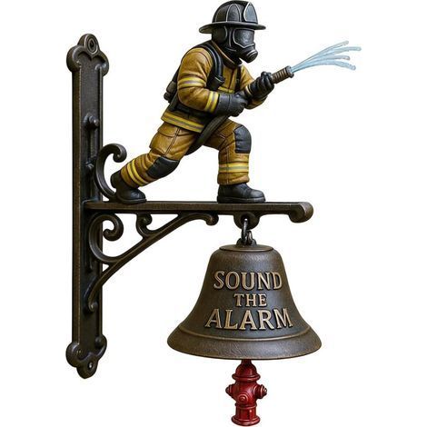 Sonnette de porte de pompier Cloche murale commémorative avec alarme forte, carillon en résine moulée en métal, décoration d'hommage au feu montée durable pour terrasse, porche, maison, clôture (1/5)