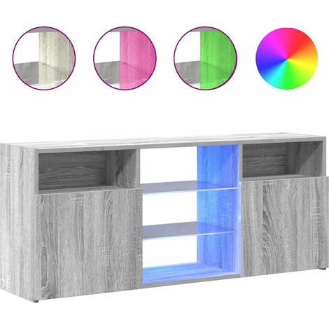 Meuble TV avec lumières LED, Étagère TV, Meuble de Salon, Sonoma gris 120x30x50 cm OIB7640E (1/5)