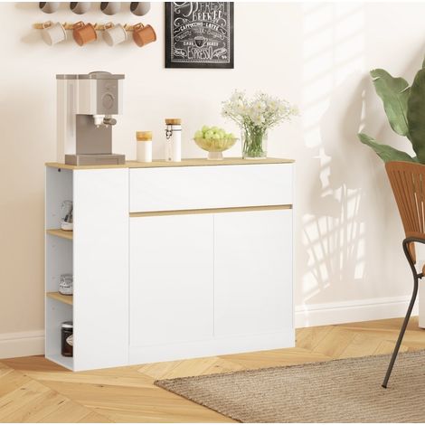 Credenza 105 x 30 x 81,5 cm con cassetto e ripiano regolabile bianco OKMYHOME (1/5)