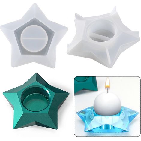 Moule en silicone pour bougeoir chauffe-plat en forme de losange et d'étoile 3D, moule de coulée en résine époxy pour loisirs créatifs, mariages et décoration intérieure. (1/4)
