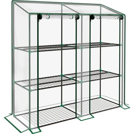 Mini serre, 3 couches, 6 armatures métalliques, 2 ouvertures, bâche en plastique, transparente.,offrant une protection optimale pour vos plantes,. (1/5)