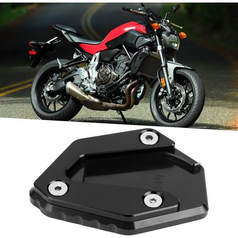 Motorradmodifikation: Seitenständer aus Aluminiumlegierung, verbreiterte Fußrasten, verbreiterte Basis, rutschfeste Seitenständer, passend für Yamaha MT07, FZ07, Tracer 700 (2014-2019, schwarz). (1/5)