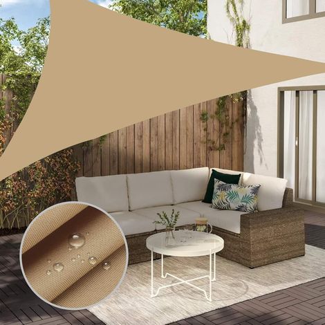 Dreieckiges Sonnensegel (2 x 2 x 2 cm), Sonnenschutz für Terrasse, Carport, Garten etc., Beige
