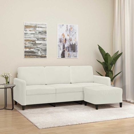 3-Sitzer-Sofa mit Hocker Creme 180 cm Samt (1/5)