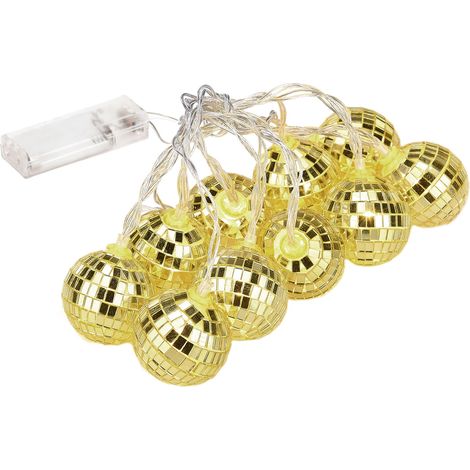 Guirlande lumineuse de Noël de 1,8 m avec 10 sphères dorées de 5 cm, lumière chaude effet miroir, pour décorer votre sapin. (1/5)