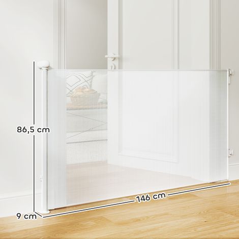 Barrière rétractable pour chien de 0 à 144 cm barrière d'escalier et de portes pour chien chat avec verrouillage blanc (1/5)