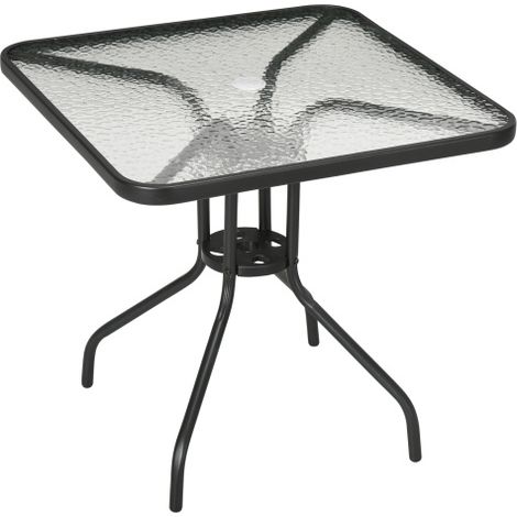 Gartentisch Metall 76x76 cm quadratisch, wetterfester Balkontisch mit Schirmloch, abnehmbarer Outdoor Tisch für Terrasse, Garten, Camping, schwarz