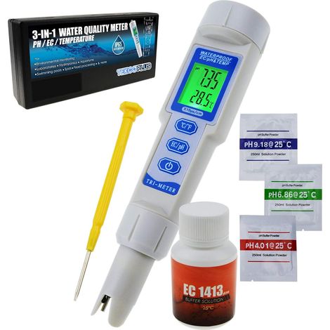PH / EC / Temp Mètre 3 En 1 ATC Imperméable À L'eau Avec Lumière Noire Kit D'analyse De Moniteur De Testeur De Moniteur De Qualité De L'eau Pour Aquariums Hydroponics Pool Spa Eau Potable Laboratoire (1/5)