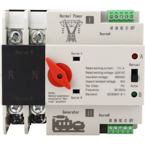 Interruttore di trasferimento automatico Pongnas 63A a doppia alimentazione ignifugo AC220V per generatore con commutazione rapida (100A)