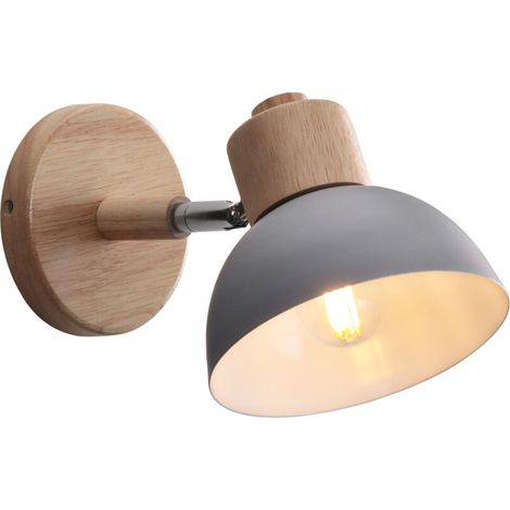 Applique murale rétro moderne 15cm bois et métal angle réglable grise (1/5)