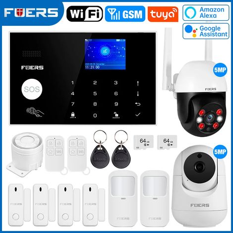 (Pack 12) Système d'alarme de sécurité domestique sans fil Wi-Fi GSM, compatible avec le contrôle via application. (1/5)