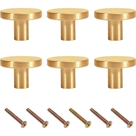 Bouton Poignée Dorée 6Pcs Bouton de Meuble Doré Bouton Poignée Laiton Bouton Poignée or Monotrou Poignée Dorée pour Cuisine placards tiroir commodes armoire(20x20mm Laiton） (1/5)