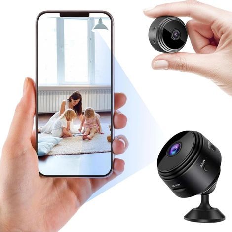 Caméra de surveillance portable sans fil HD 1080p pour intérieur/extérieur avec vision nocturne infrarouge et détection de mouvement