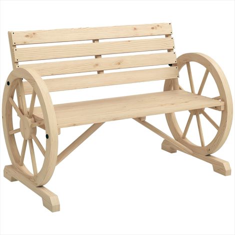 Banc de jardin 3 places bois sapin roues charrette Bois de sapin (1/5)