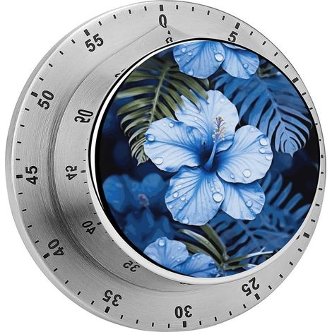 Minuteur à fleurs bleues tropicales, magnétique en acier (1/5)