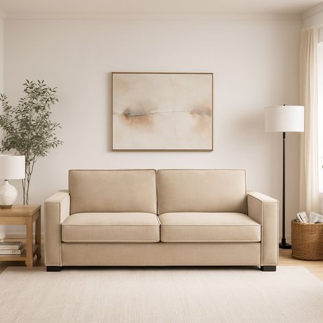 Dmora - Festes Sofa Dgozz, Großes 2-Sitzer-Sofa, 100% Made in Italy, Wohnzimmersofa aus Stoff, mit Standard-Armlehnen, Cm 200x95h90, Beige (1/5)