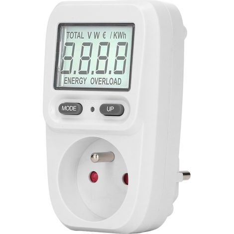 Prise intelligente connectée avec mesure de consommation électrique, écran digital wattmètre, testeur de puissance, prise française 230V, moniteur d'énergie. (1/5)