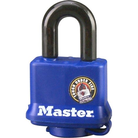 Master Lock 312EURD Vorhängeschloss aus beschichtetem Stahl mit Stiftzuhaltung und Abdeckung, Blau, 7,3 x 4 x 2,5 cm