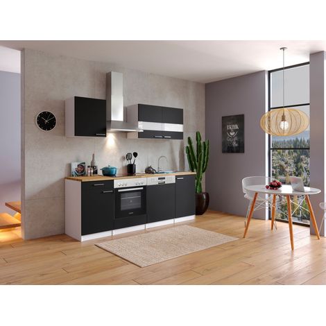 Cuisine Kitchenette Bloc cuisine intégrée Blanc Noir Malia 220 cm Respekta (1/4)