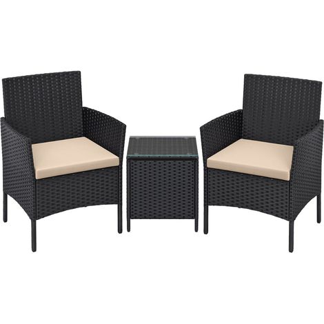 Set di mobili da giardino per esterni composto da tre pezzi con superficie in tessuto PE tavolo e sedie per patio giardino e balcone colore nero e tortora 120001653
