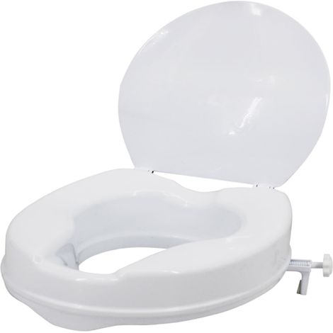 Abattant de toilette surélevé Gecheer avec couvercle, robuste, supportant jusqu'à 136 kg (300 lb), avec pinces de serrage, compatible avec la plupart des toilettes allongées (blanc, 5 cm [2 pouces]). (1/5)