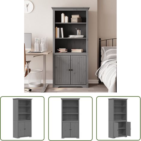 The Living Store Bibliothèque BODO gris 82x40x173 cm bois de pin massif - Bibliothèque - Meuble De Rangement - Bibliothèque Française - Armoire À Livres - Étagère Ouverte (1/5)