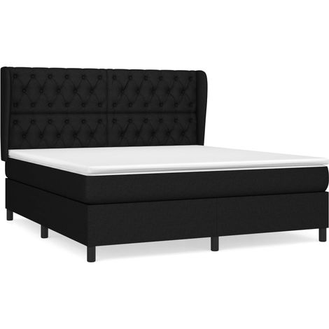 Lit double  Lit adulte  Sommier à lattes de lit avec matelas Noir 160x200 cm Tissu (1/5)