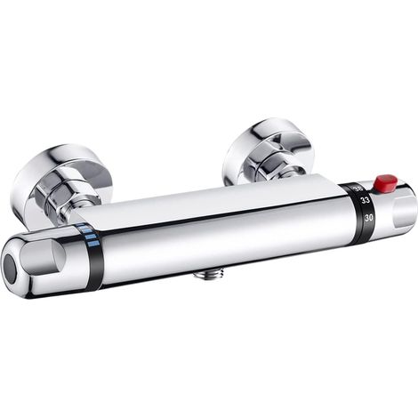Duscharmatur mit Thermostat Wannen Armatur Mischbatterie Dusche Wannenthermostat Duschthermostat Brausethermostat mit 38°C Sicherheitssperre Chrom Größe G 1/2
