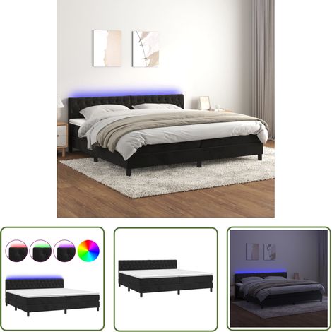 The Living Store Sommier à lattes de lit avec matelas et LED Noir 200x200 cm - Lit Plateforme - Lit Capitonné - Lit Design - Lit Moderne - Lit Double (1/5)