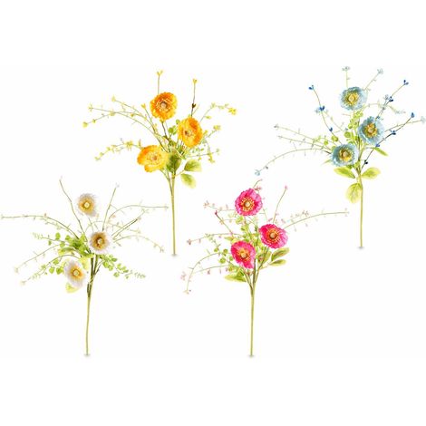 Bouquets de renoncules et fleurs artificielles colorées, lot de 8, H. 30 cm (avec tige 45)