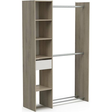 Dmora - Guardaroba grande Floriana, Mobile camera da letto, Cabina armadio portabiti, Armadio appendiabiti, 118x40 h183 cm, Rovere e Bianco opaco
