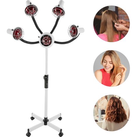 750W Lampe chauffante infrarouge à 5 têtes avec roulettes, lampe chauffante infrarouge blanche pour salon, radiateur réglable pour coiffure, Luminaire