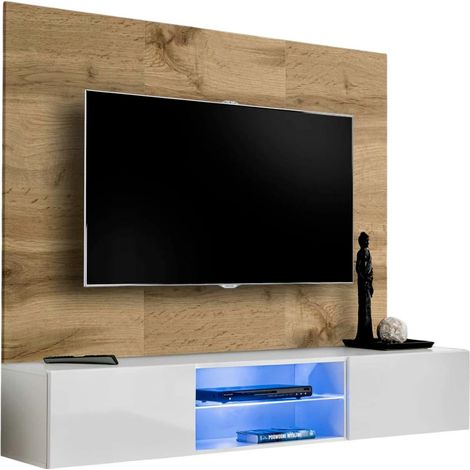 Ensemble Meuble TV 2 Portes "Switch" 180cm Blanc & Naturel (1/3)