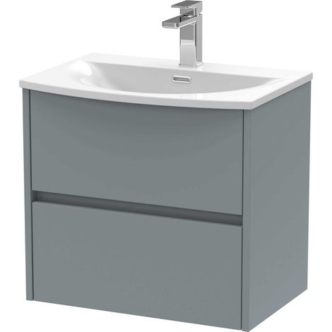 Nuie Havana Matt Coastal Grey 600mm Wall Hung 2 Drawer Vanity Unit and Curved Ceramic Basin - HAV2304G (1/4)