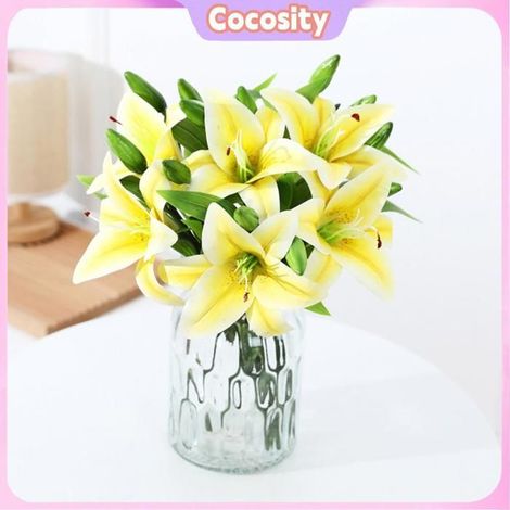 Bouquet de fleurs artificielles - COCOSITY - Lys artificiels - Toucher réel - 36 cm - Pétales en tissu (1/4)