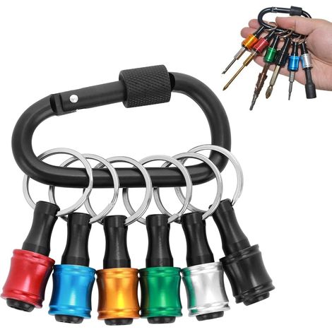 Porte-Embouts Magnétiques 6 Pièces 1/4" Hexagonal, Embouts en Aluminium, Mousqueton Noir, pour Perceuse sans Fil (1/5)
