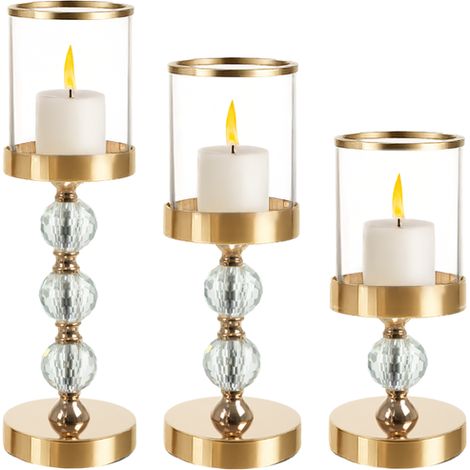 Set di 3 portacandele in vetro - oro inserti a specchio