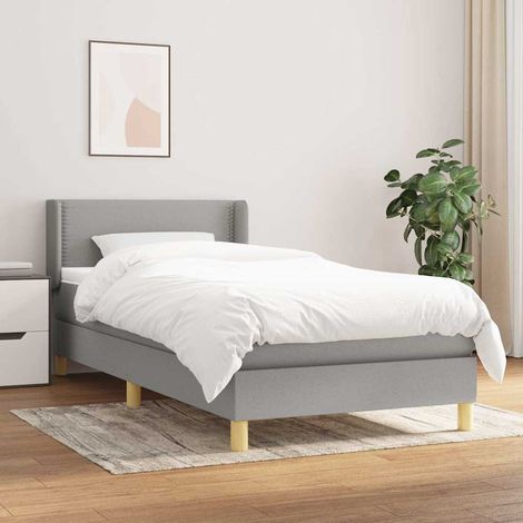 Cama box spring con colchón tela gris claro 90x190 cm (1/5)