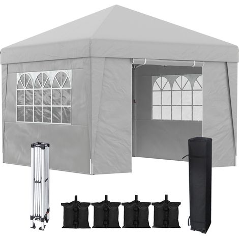 Gazebo 3x3 m Pieghevole ad Altezza Regolabile con Finestrelle, in Acciaio e Tessuto Oxford Grigio Chiaro