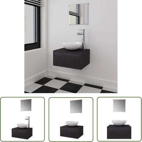 The Living Store 4-tlg. Badmöbel-Set mit Waschbecken und Wasserhahn Schwarz - Duschabtrennung - Badezimmerspiegel - Wandhängeschränke - Badmöbel - Armaturen (1/5)
