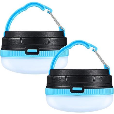 Lanternes de Camping LED Lampes de Camping Étanches Lumières de Tente à Batterie 3 Modes pour Coupures de Courant Urgence Camping Pêche Randonnée Automobile (Bleu, 2 Pièces) (1/5)
