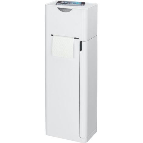 Wenko – Combiné WC 6 en 1 – Distributeur papier hygiénique – Brosse WC avec manche inox – Compartiments de rangement – 20 x 58,5 x 15 cm – Blanc mat