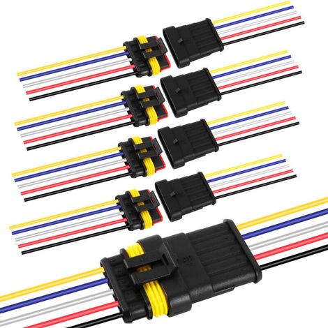 Connecteur électrique à 5 broches, 5 bornes mâles + 5 bornes femelles, câble 16 AWG - 10 cm. Convient aux voitures et aux camions.