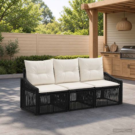 vidaXL Ensemble de canapé de jardin 3 pc Noir polyrotin (1/5)