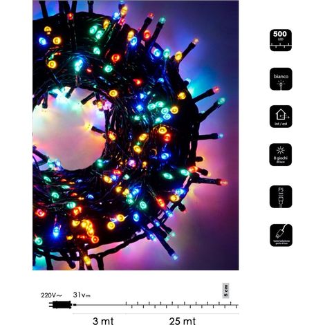Catena di luci Natale 500 led serie luminosa natalizie per esterno interno albero feste cavo verde decorativa  Multicolore
