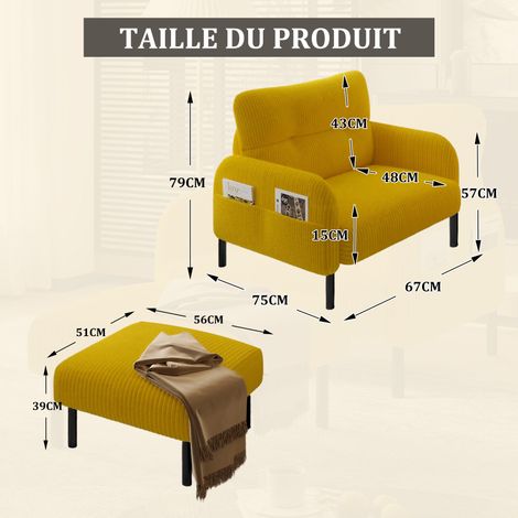 Matériau de qualité, profondeur de siège confortable. Bords du siège avec des poches sur les côtés. Structure solide. Conforme aux différents environnements : salon, chambre à coucher ou bureau.