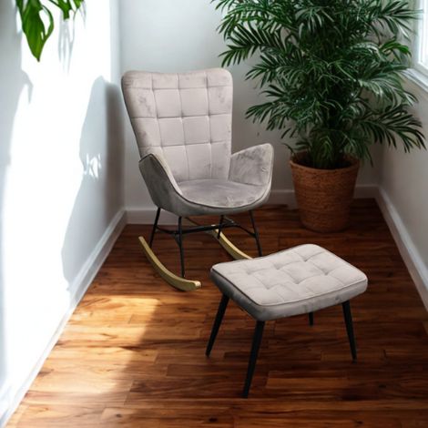 Rocking chair recliner lounge with footstool grey velvet sofa living room furniture (1/5)