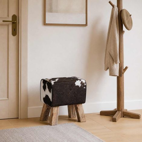 vidaXL banc 40 x 30 x 45 cm Cuir véritable Noir et Blanc (1/5)